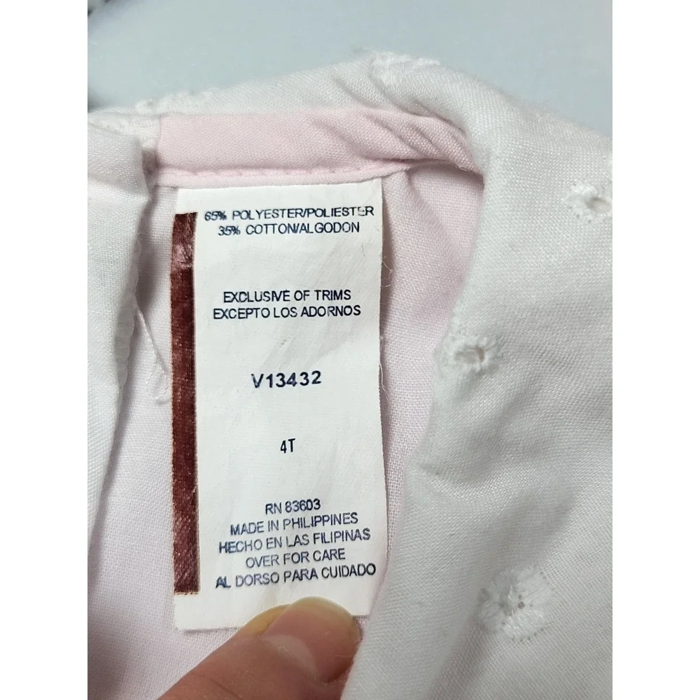 Little Bitty Girls White Eyelet Butterfly Pink Lined Peter Pan Collar Dress 4T